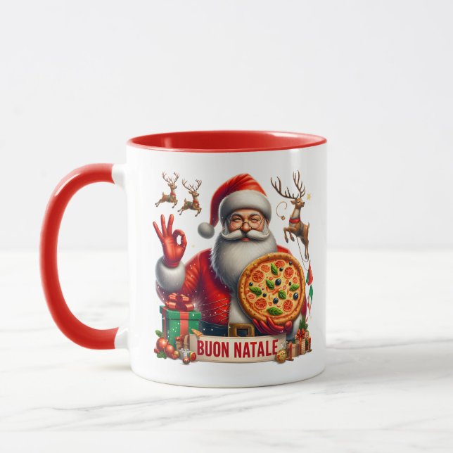 Buon Natale Italian Santa with Pizza & Reindeer  Mugg (Vänster)