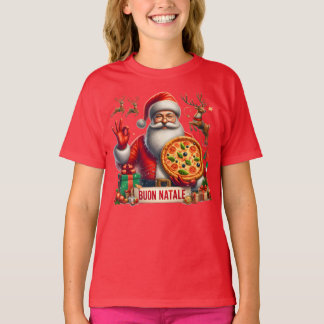 Buon Natale Italian Santa with Pizza & Reindeer T Shirt