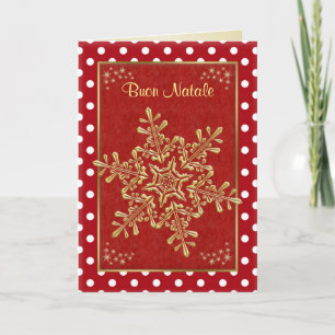 Buon Natale italiensk jul - guld- snöflingor Helgkort