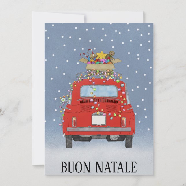 Buon Natale italiensk julröd Fiat 500 Julkort (Framsida)