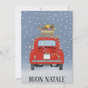 Buon Natale italiensk julröd Fiat 500 Julkort