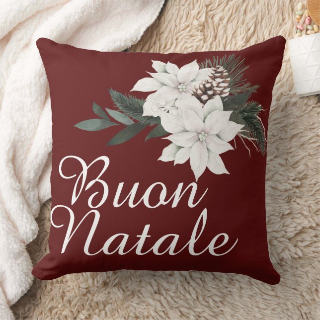 Buon Natale Italienska Blommigten om Mörk Red Kudde (Filt)