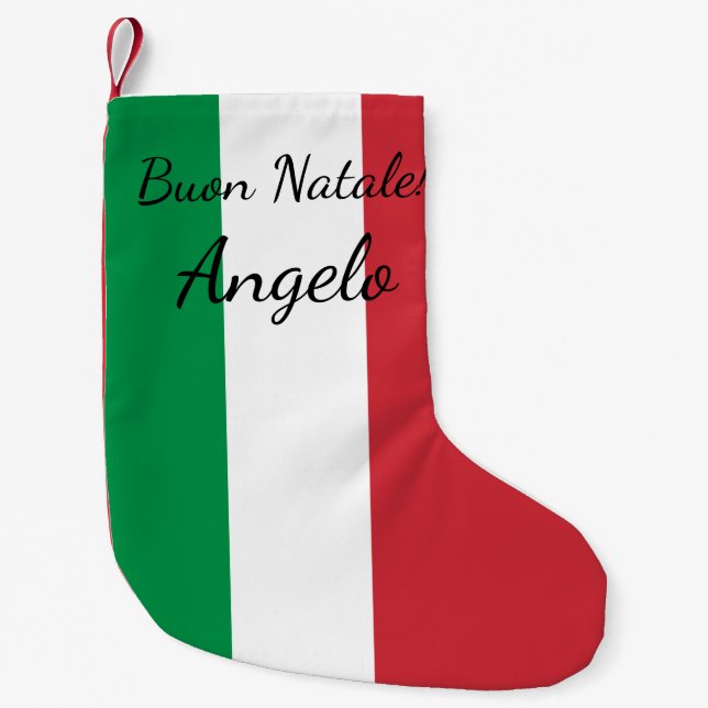 Buon Natale Italienska flagga namn Helgdag Liten Julstrumpa (Framsidan)