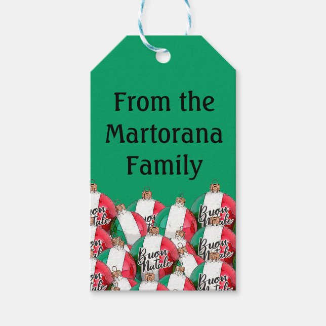 Buon Natale Italienska Flagga Ornaments Presentetikett (Framsidan)