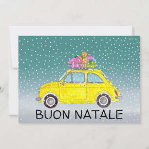Buon Natale Italienska gulten Fiat 500 Julkort