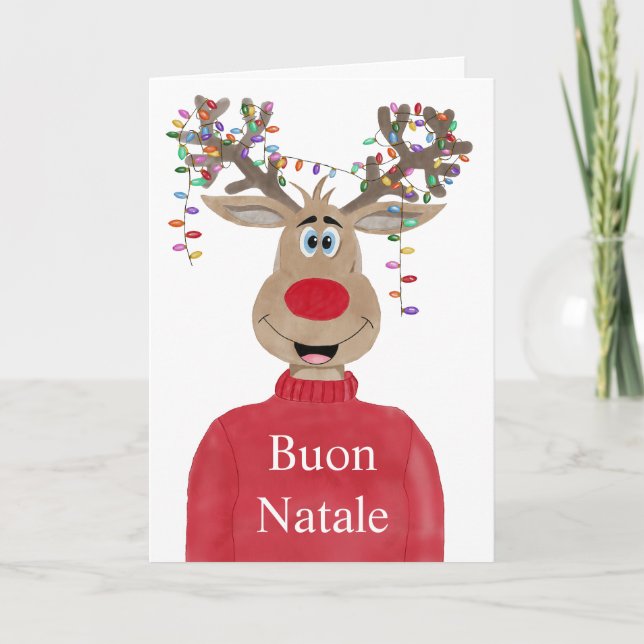 Buon Natale, italienska julen Ljus Reindeer Helgkort (Framsida)