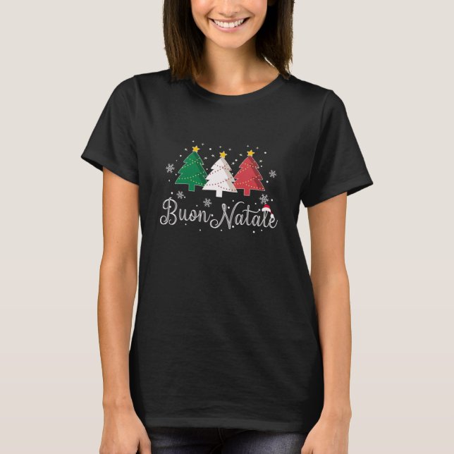 Buon Natale Italienska Julgran T Shirt (Framsida)