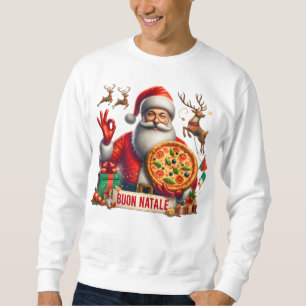 Buon Natale Italienska jultomten med Pizza & Reind Lång Ärmad Tröja