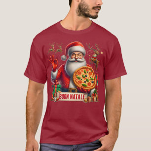 Buon Natale Italienska jultomten med Pizza & Reind T Shirt