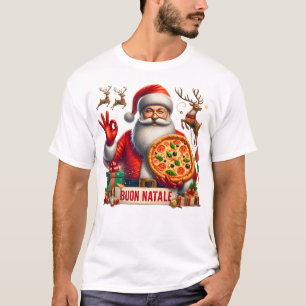 Buon Natale Italienska jultomten med Pizza & Reind T Shirt