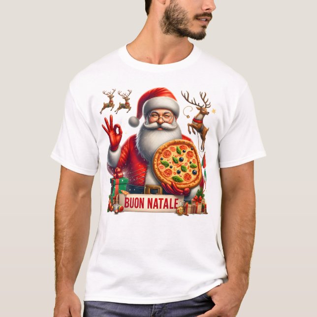 Buon Natale Italienska jultomten med Pizza & Reind T Shirt (Framsida)