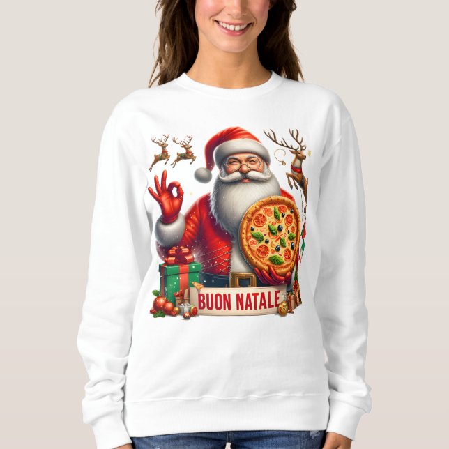 Buon Natale Italienska jultomten med Pizza & Reind T Shirt (Framsida)