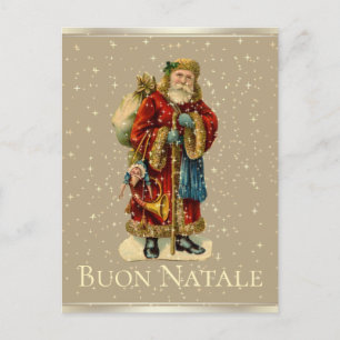 Buon Natale Italienska Vintagen Santa Guld Stars Helg Vykort