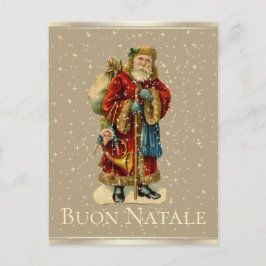 Buon Natale Italienska Vintagen Santa Guld Stars Helg Vykort