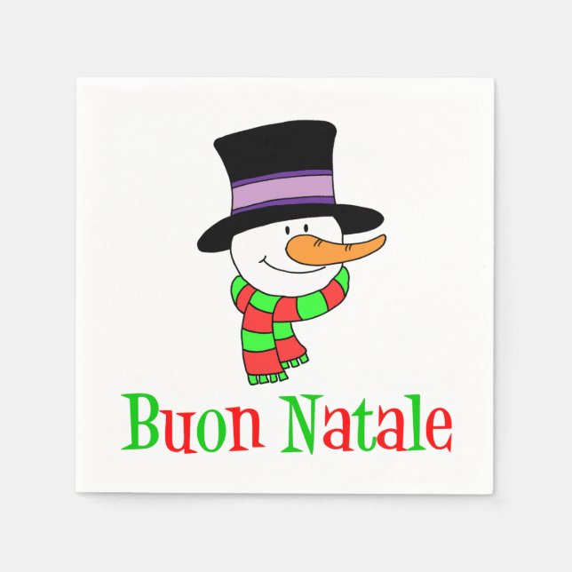 Buon Natale ItaliGod jul Snögubbe Pappersservett (Framsidan)