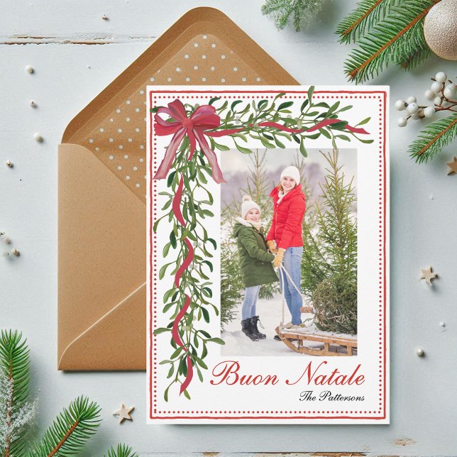 Buon Natale Mistletoe Italienska julfoto Julkort (Skapare uppladdad)