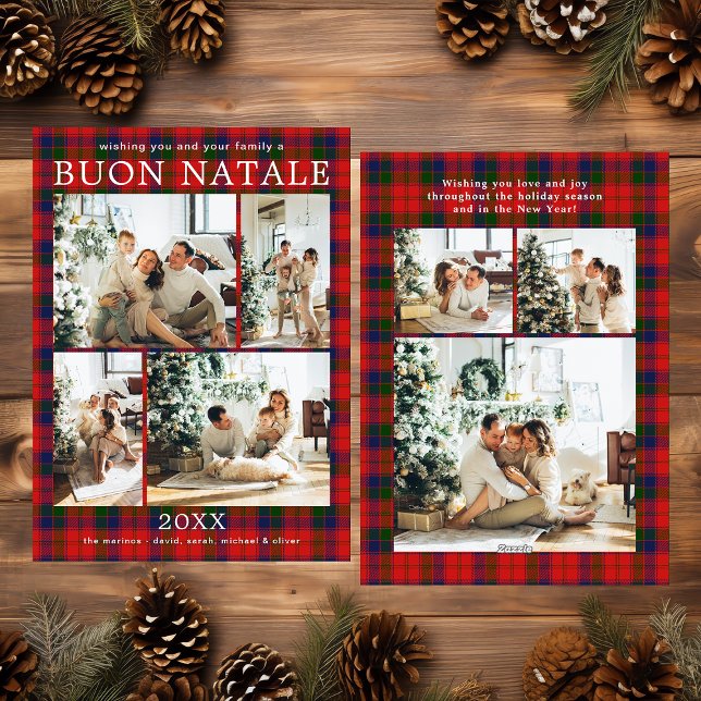 Buon Natale Multi Foto Röd Rutig Julkort (Skapare uppladdad)