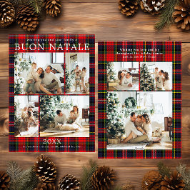 Buon Natale Multi Photo Red Plaid Holiday Card Julkort