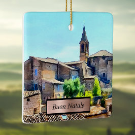 Buon Natale Orvieto Italien Hillside and Church Julgransprydnad Keramik