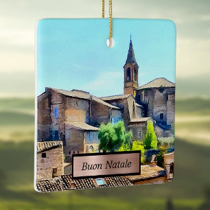Buon Natale Orvieto Italien Hillside and Church Julgransprydnad Keramik