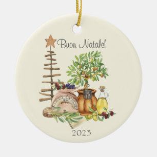 Buon Natale Personlig Rustic Italy Watercolor Julgransprydnad Keramik