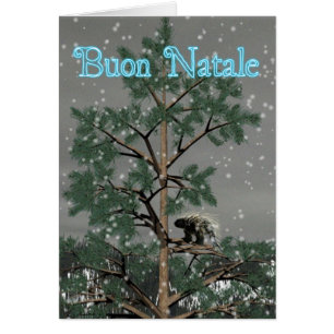 Buon Natale - Porcupin A Gräs Träd Hälsningskort