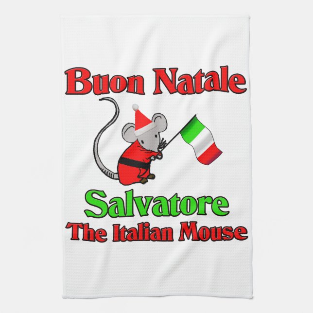 Buon Natale Salvatore den italienska musen Kökshandduk (Vertikal)