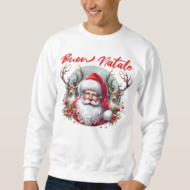 Buon Natale Santa med Reindeer Lång Ärmad Tröja (Framsida)