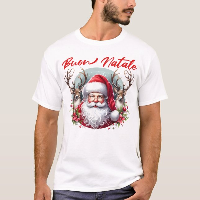 Buon Natale Santa med Reindeer T Shirt (Framsida)