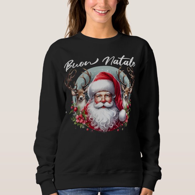 Buon Natale Santa med Reindeer T Shirt (Framsida)