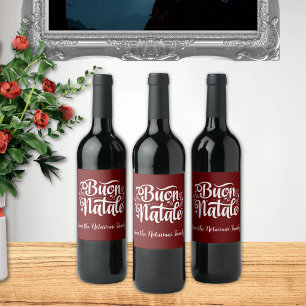 Buon Natale Simple Red Italiensk jul Vinflaska Etikett