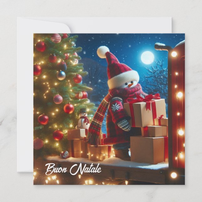 Buon Natale trädtransportör som ger presenter Julkort (Framsida)
