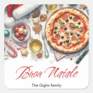 Buon Natale Watercolor, italiensk jul Party Fyrkantigt Klistermärke
