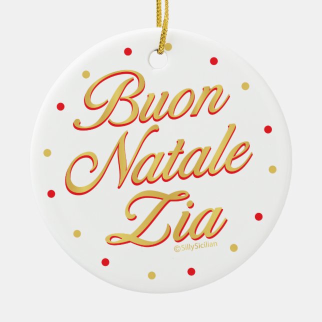 Buon Natale Zia Personlig Guld White Red Julgransprydnad Keramik (Framsidan)