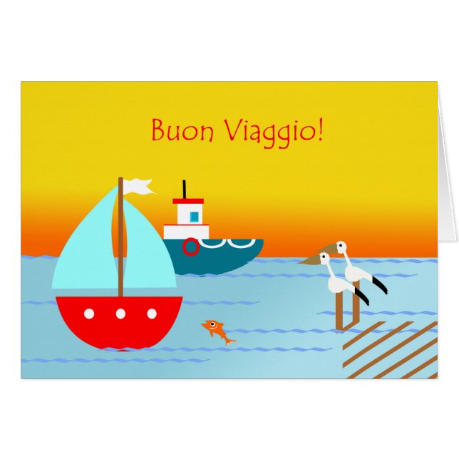 Buon Viaggio! Bon Voyage, Bra Resa på italienska Hälsningskort (Framsidan Horizontal)