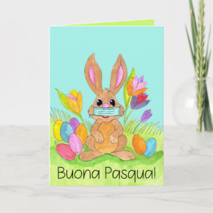 Buona Pasqua italiensk maskerad bunny i Ansikte i Helgkort
