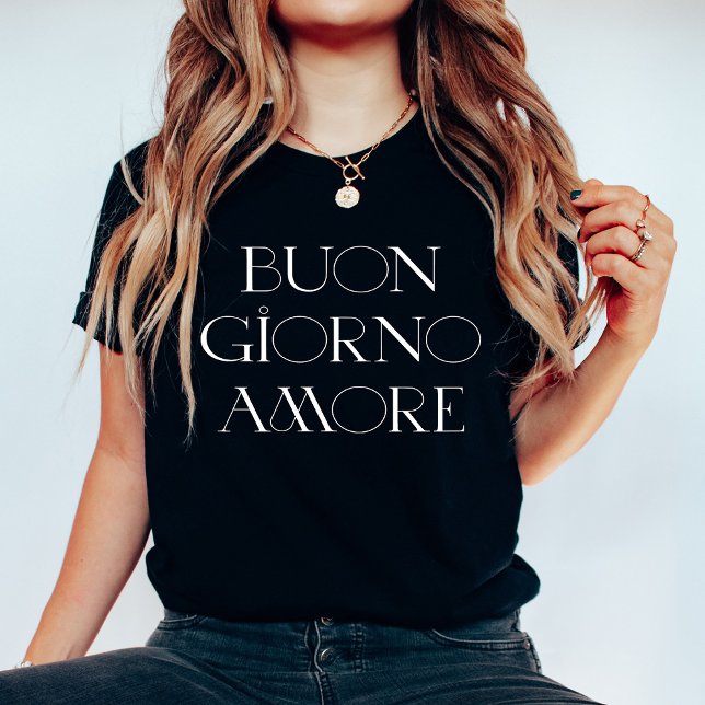 Buongiorno Amore | Svart italienskt modernt skript T Shirt (Skapare uppladdad)