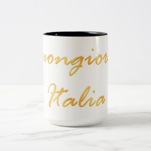 Buongiorno Italia. Guld- lutningtext Två-Tonad Mugg