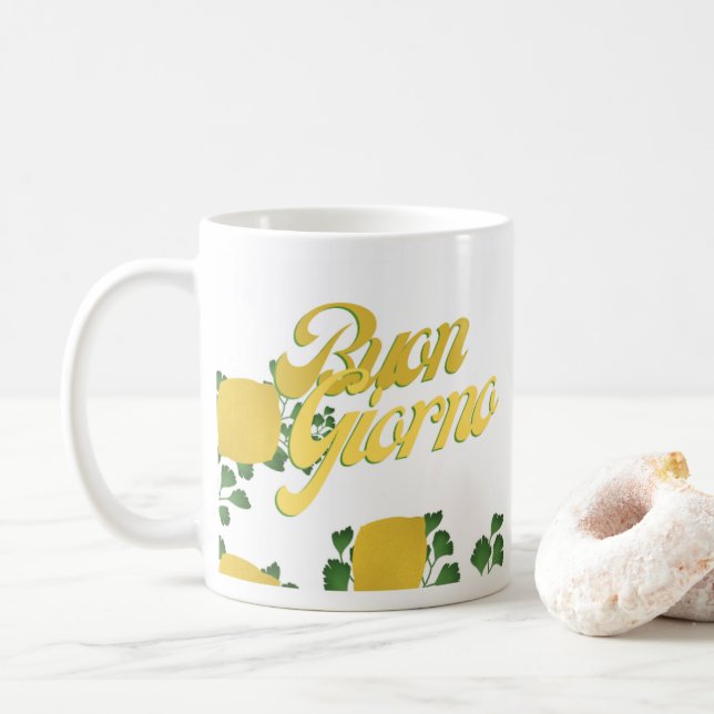 BuonGiorno Italiensk Hej Retro Typography Kaffemugg (Med munk)