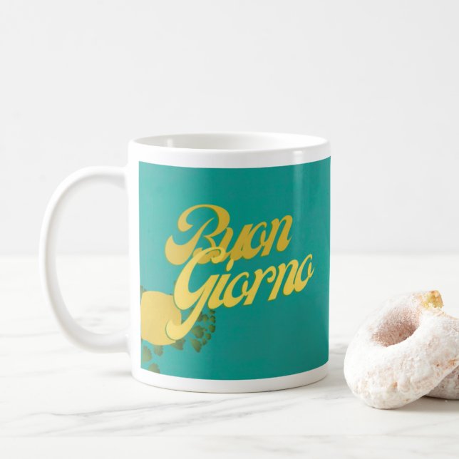 BuonGiorno Italiensk Hej Retro Typography Kaffemugg (Med munk)