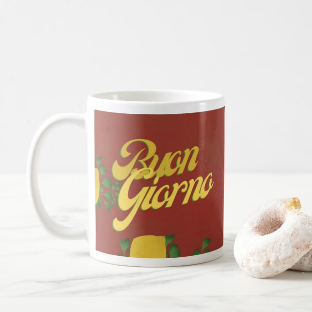 BuonGiorno Italiensk Hej Retro Typography Kaffemugg (Med munk)