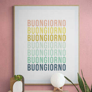 Buongiorno Italiensk Hej Typography Cute Colorful Poster