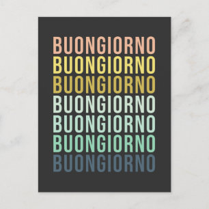 Buongiorno Italiensk Hej Typography Cute Colorful  Vykort