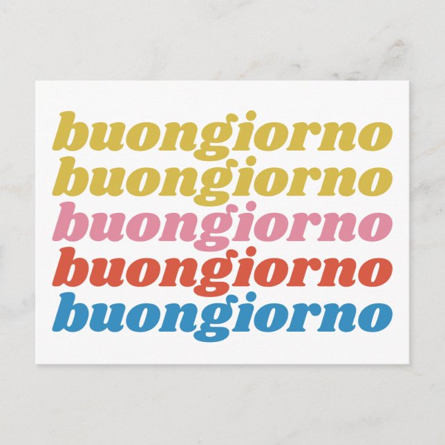 Buongiorno italiensk Hej Typography Cute Retro Vykort (Framsida)