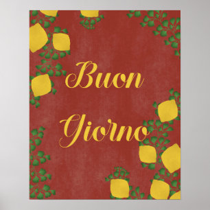 BuonGiorno italiensk Vintage Typography Botanical Poster