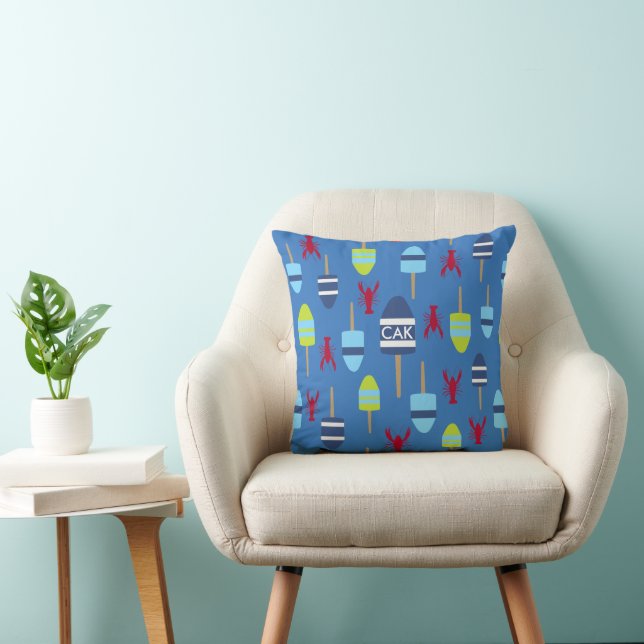 Buoy och hummer med monogrammet nautiskt tema kudde (Stol)