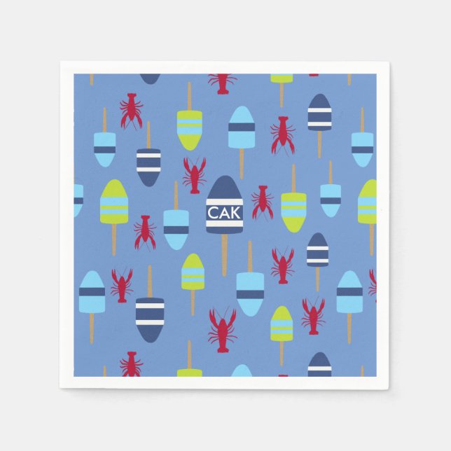 Buoy och hummer med monogrammet nautiskt tema pappersservett (Framsidan)