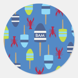 Buoy och hummer med monogrammet nautiskt tema runt klistermärke
