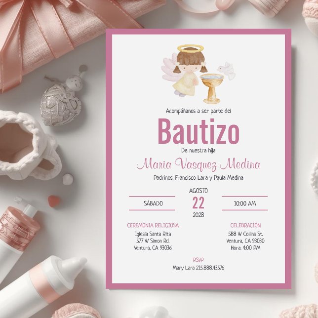 Bupacion Bautizo på spanska Baptism Flicka Inbjudningar (Skapare uppladdad)