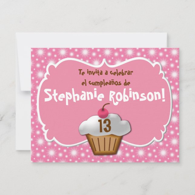 Bupaciones de cumpleaños, Fiesta de Rosa cupcoa Inbjudningar (Framsida)